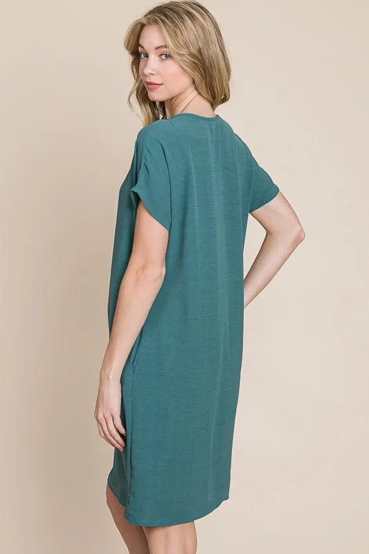 V-Neck Short Sleeve Dress with Pockets - Teal - product view 4