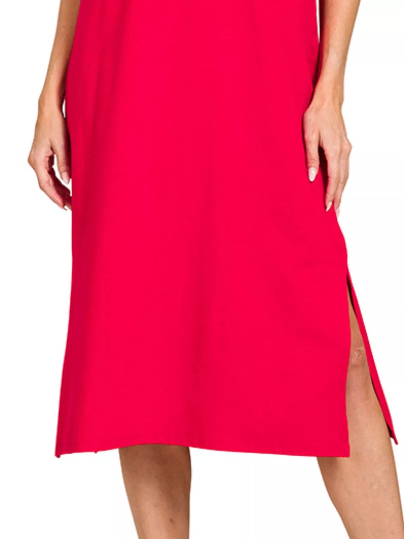 Round Neck Side Slit Midi Dress - Ruby - product view 3