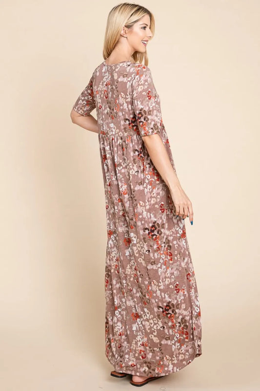 Printed Shirred Maxi Dress - Mocha - product view 2