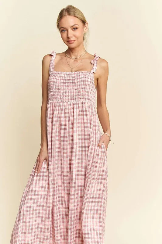 Smocked Sleeveless Maxi Cami Dress in Pink - product view 2