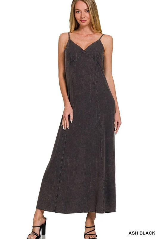 Mineral Washed Rayon Challis Cami Dress - Ash Black - product view 2