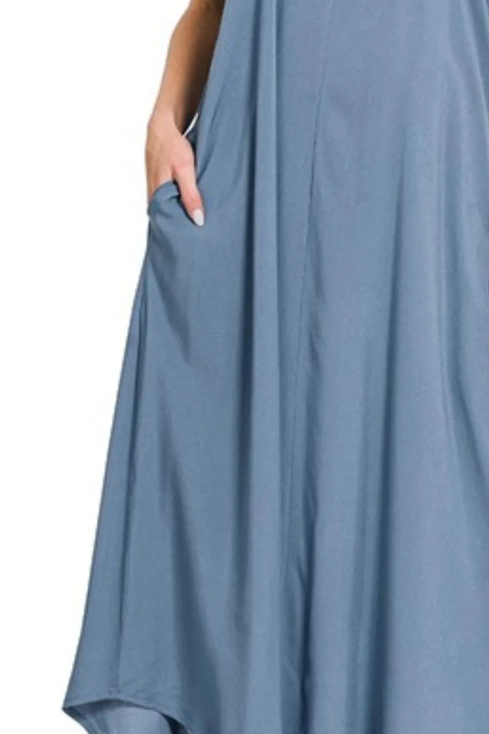 Woven Arc Hem Cami Dress With Flowy Pockets - Dusty Blue - product view 3