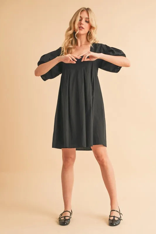Square Neck Babydoll Dress with Pockets - Black - product view 10
