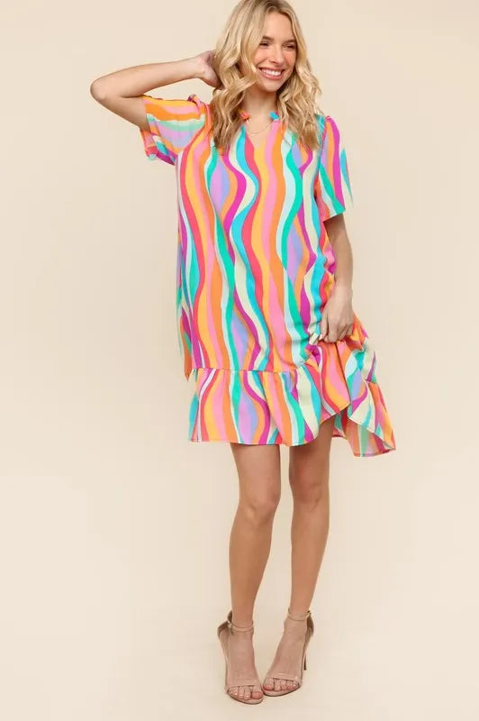 Tiered Woven Ruffle Hem Dress in Yellow/Green/Fuchsia - product view 9