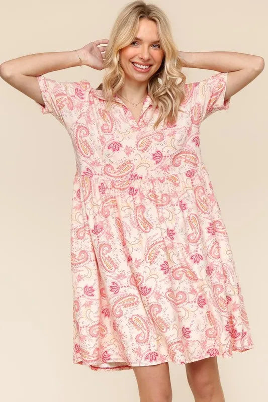Fit and Flare Paisley Print Knit Dress in Blush - product view 2