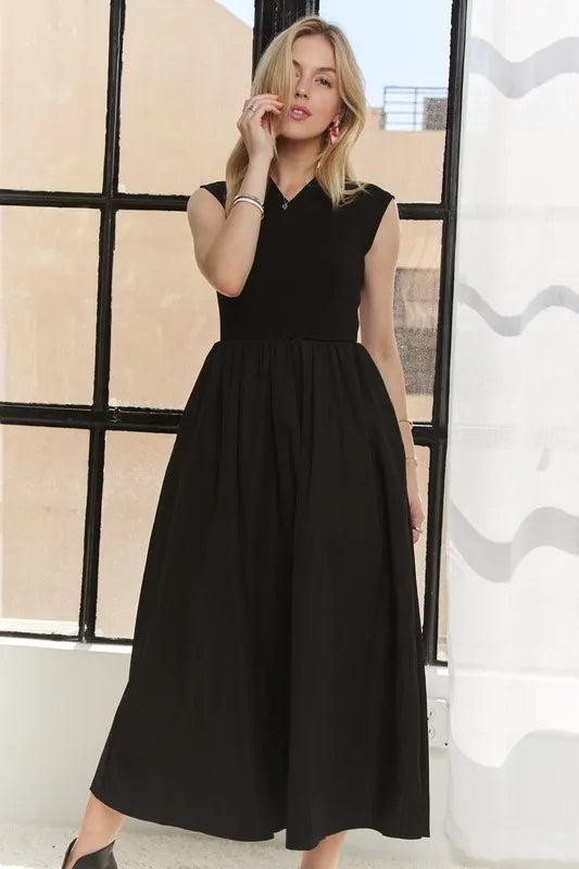 V-Neck Cap Sleeve Dress - Black - product view 2