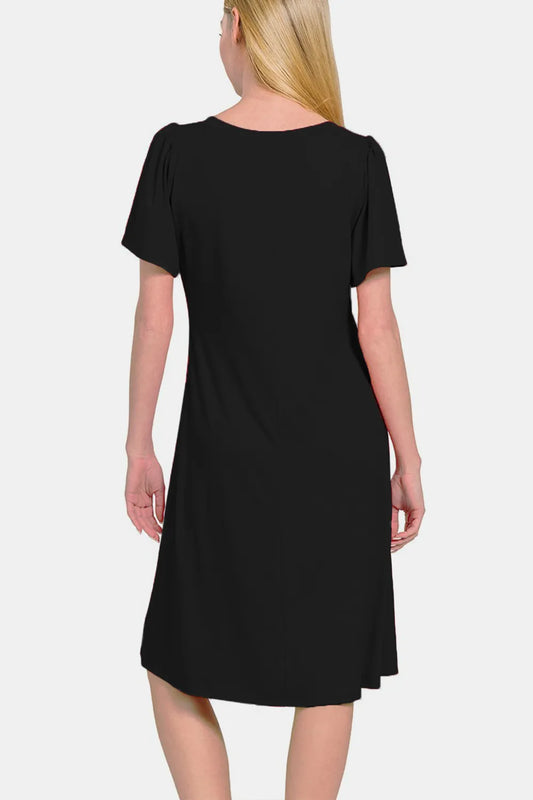 V-Neck Short Sleeve Dress - Black - Zenana - product view 2