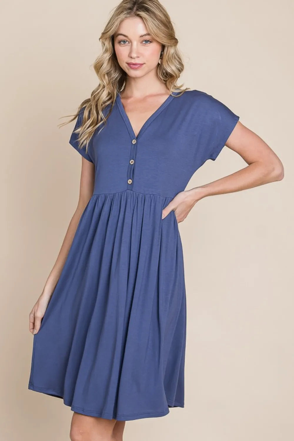 V-Neck Short Sleeve Dress - Blue - product view 5