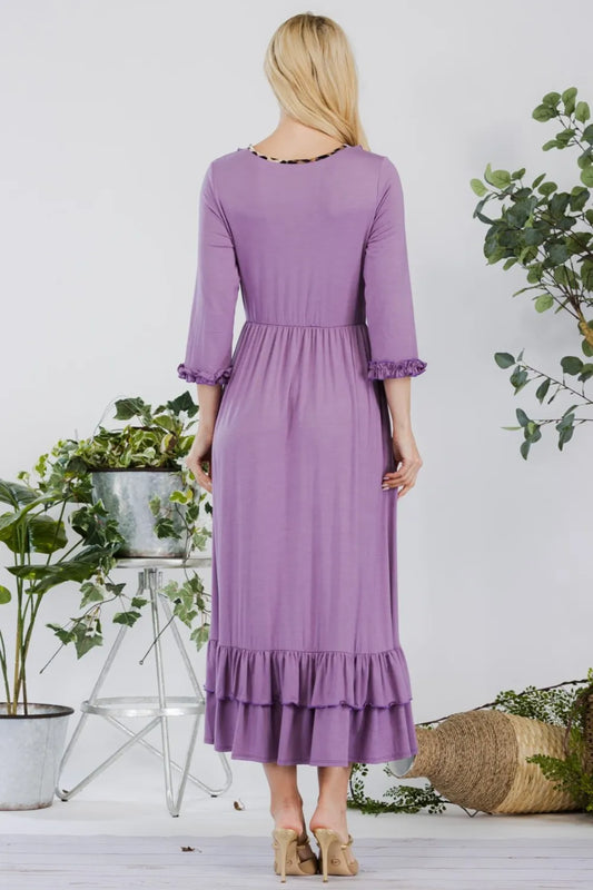 Full Size Layered Ruffle Hem Dress with Pockets in Lilac - product view 2