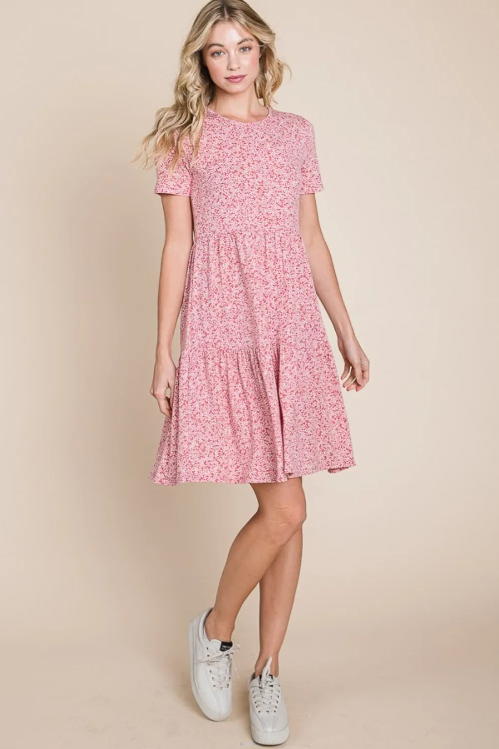 Printed Short Sleeve Mini Dress in Marsala - product view 5