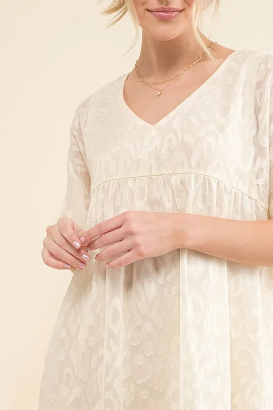 Woven Leopard Baby Doll Roll-Sleeve Casual Dress - White - product view 9