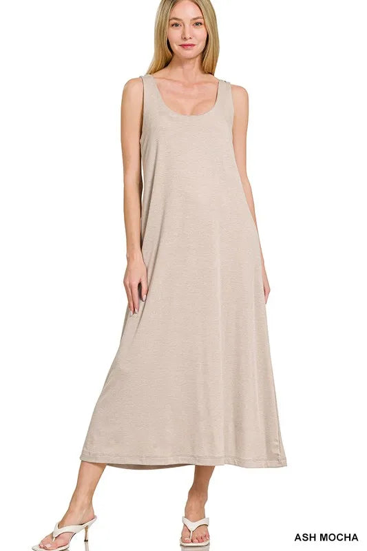 French Terry Twisted Strap Midi Dress - Ash Mocha - product view 2
