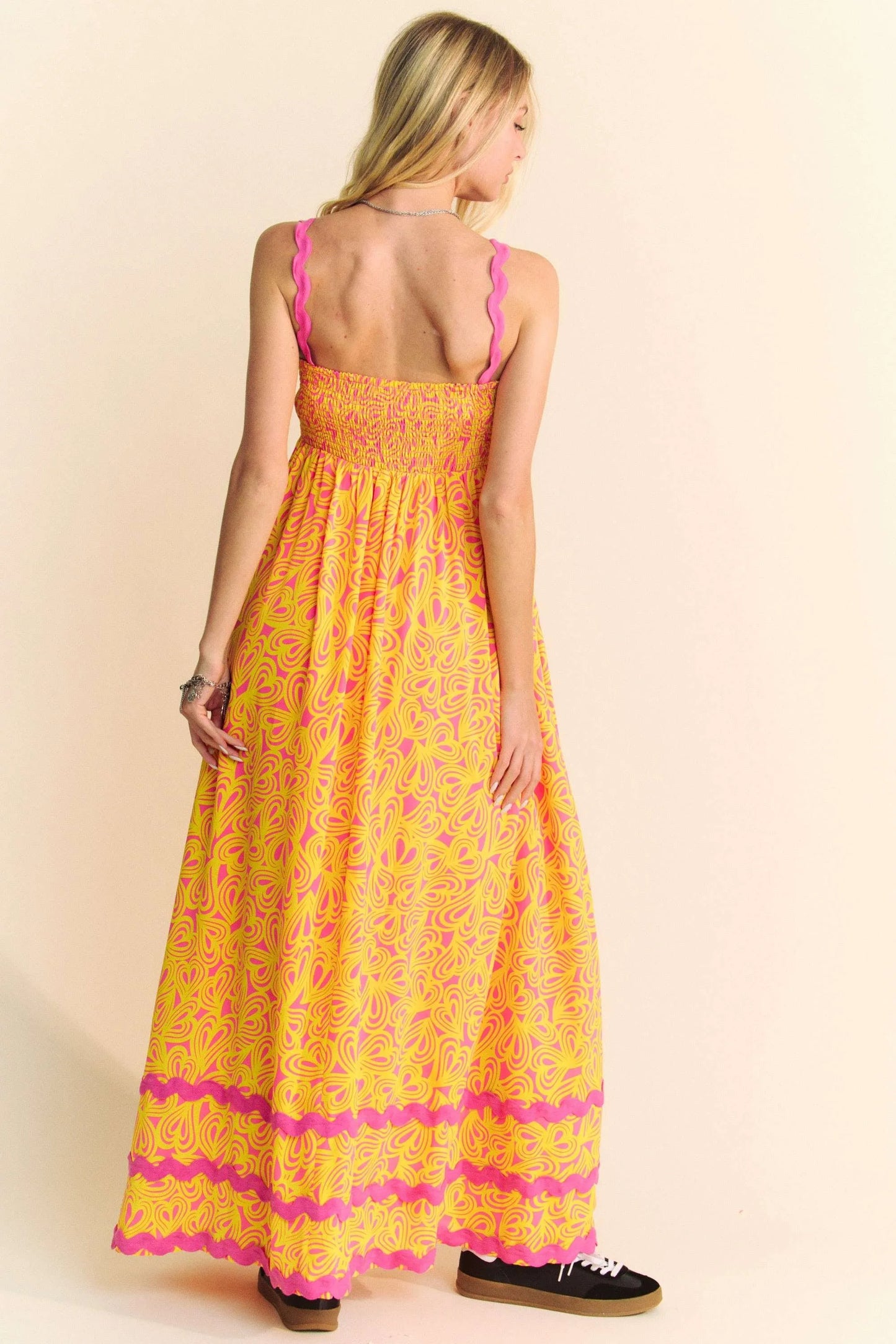 Geo 2 Tone Printed Wavi Trim Tiered Maxi Dress - Pink - product view 10