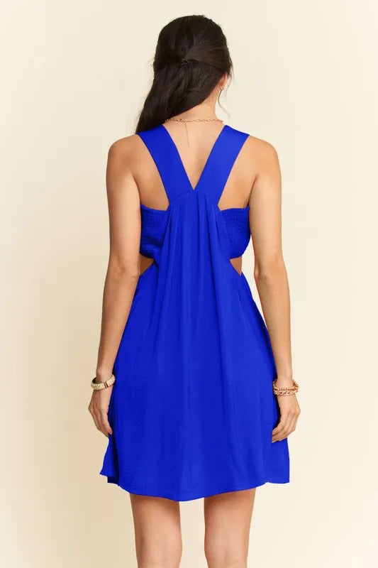 Washed Satin Cutout Skirt Bandeau Mini Dress - Cobalt - product view 2