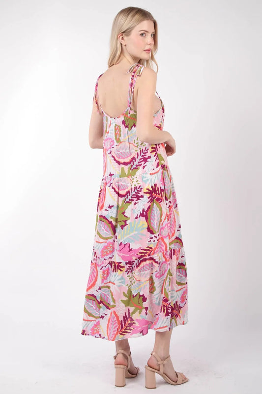Tropical Printed Cami Midi Dress in Pink Mix - product view 2