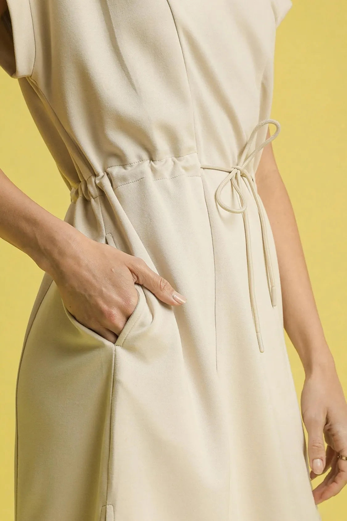 Side Slit Short Sleeve Midi Tee Dress - Ecru - product view 4