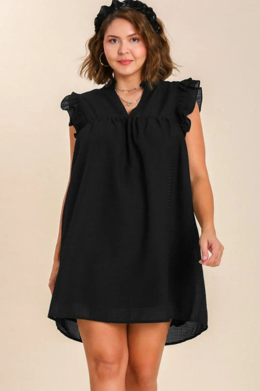 Full Size Layered Ruffle Sleeve Mini Dress Plus Size in Black - product view 2