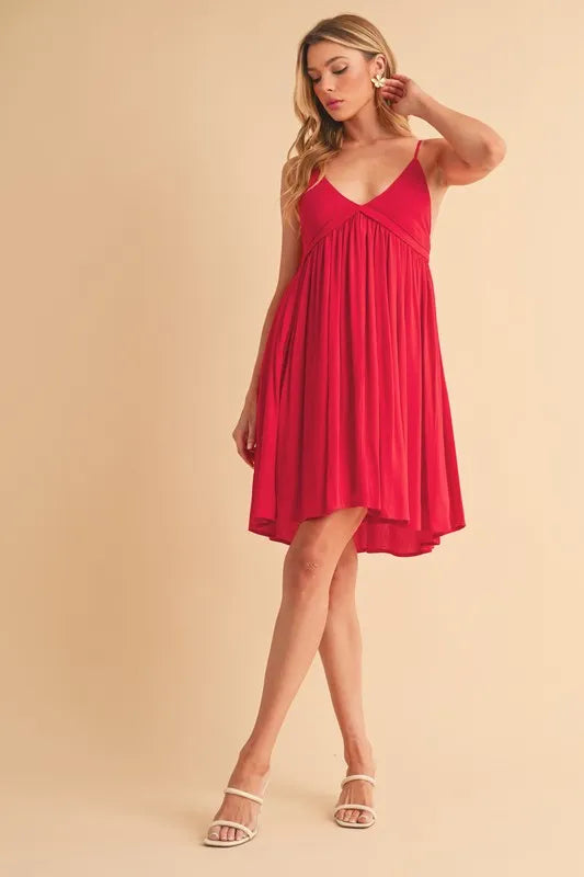 Ruched Plunge Mini Cami Dress - Red - product view 3