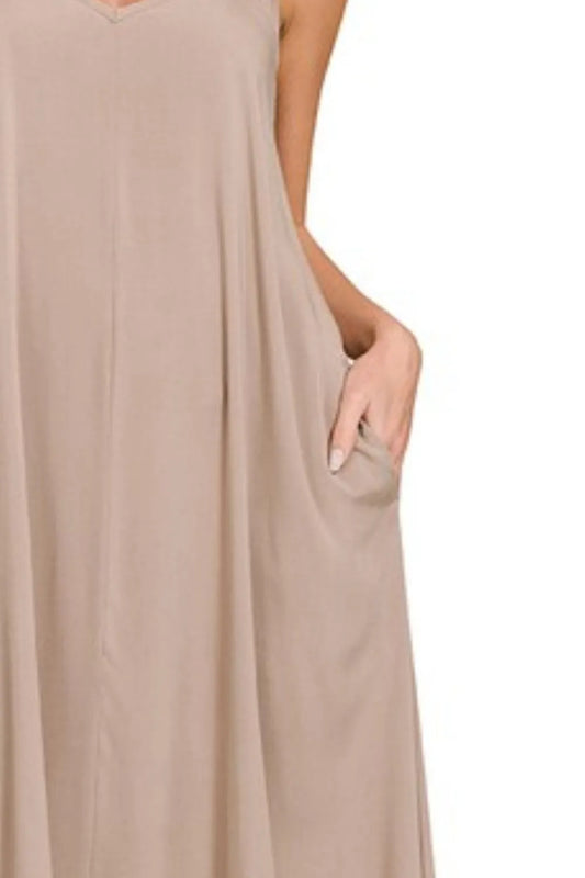 Woven Arc Hem Cami Dress With Flowy Pockets - Lt Mocha - product view 2