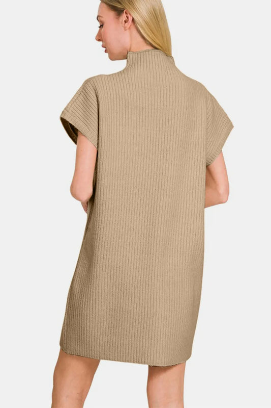 Short Sleeve Sweater Mini Dress - H. Mocha - product view 2
