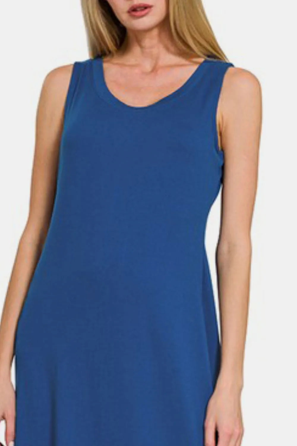 Scoop Neck Wide Strap Tank Dress - Navy - product view 3