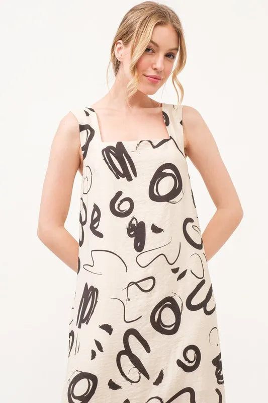 Square Neck Abstract Printed Maxi Dress in Beige - product view 7