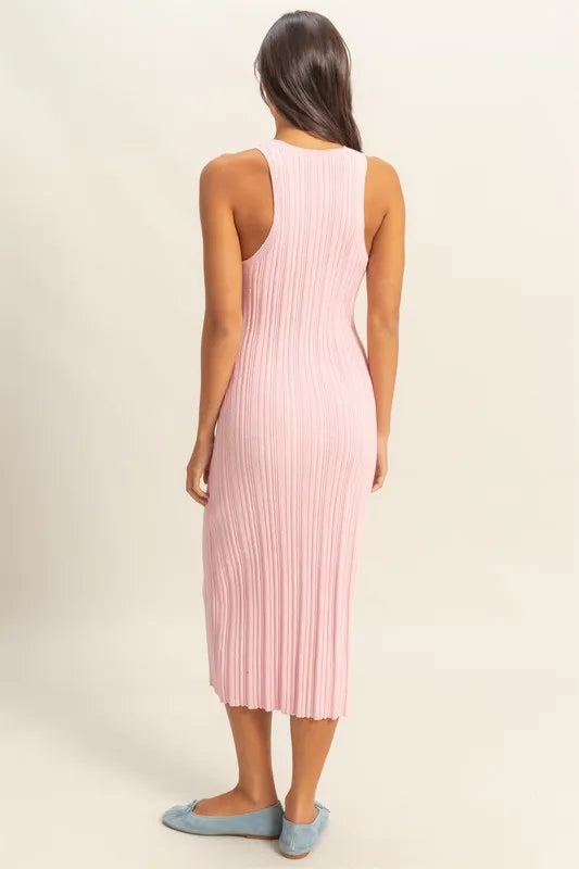Round Neck Bodycon Ribbed Knit Dress - Soft Pink - product view 2