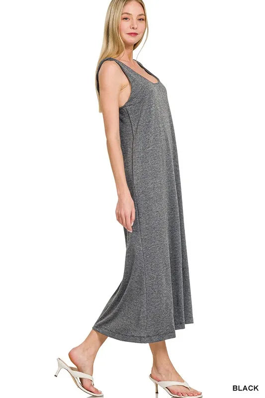 French Terry Twisted Strap Midi Dress - Black - product view 2