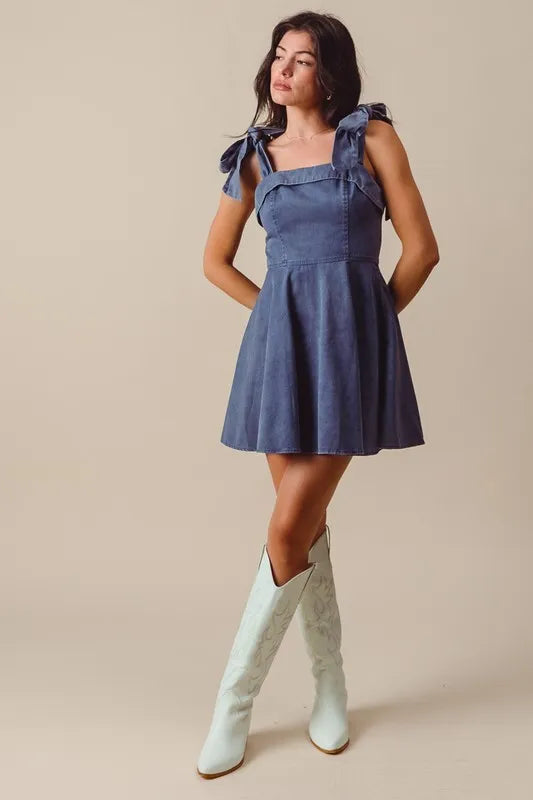 Fit and Flare Washed Gameday Dress - Navy - product view 2