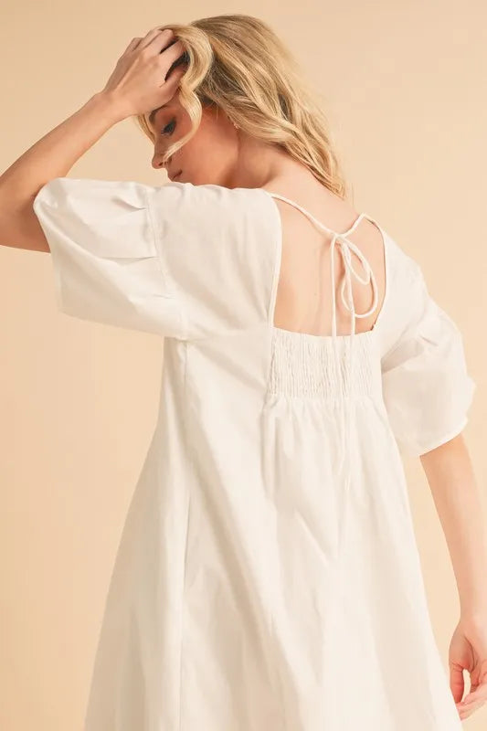 Square Neck Babydoll Dress with Pockets - White - product view 12