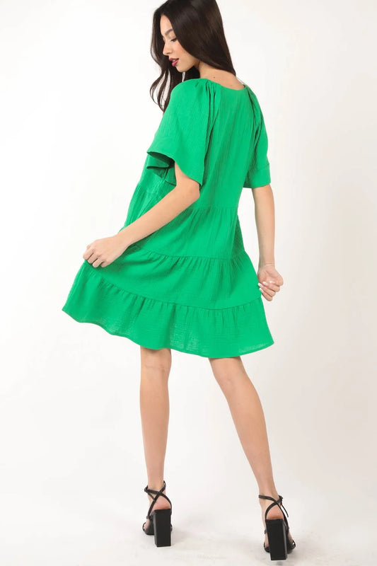 Texture V-Neck Ruffled Tiered Dress - Green - product view 2