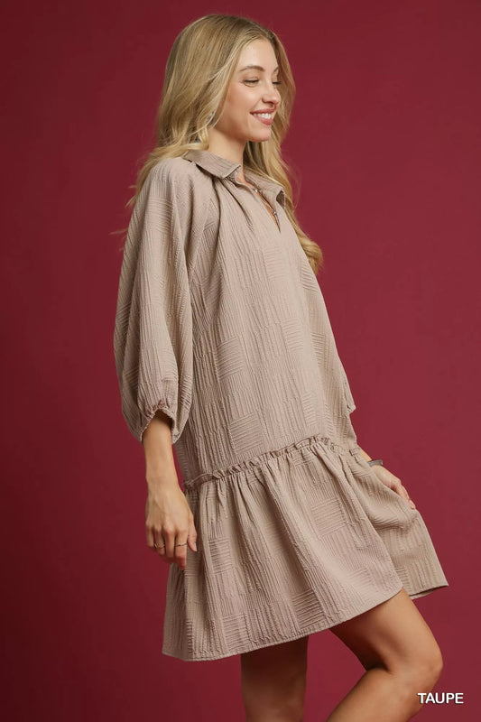 V-Neck Tiered Mini Dress in Taupe - product view 2