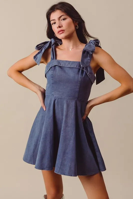 Fit and Flare Washed Gameday Dress - Navy - product view 5