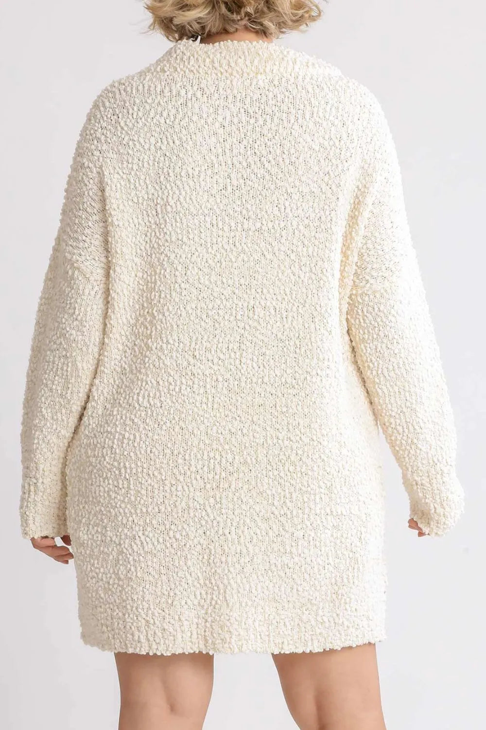 Full Size High Low Long Sleeve Boucle Sweater Dress Plus Size in Cream - product view 5