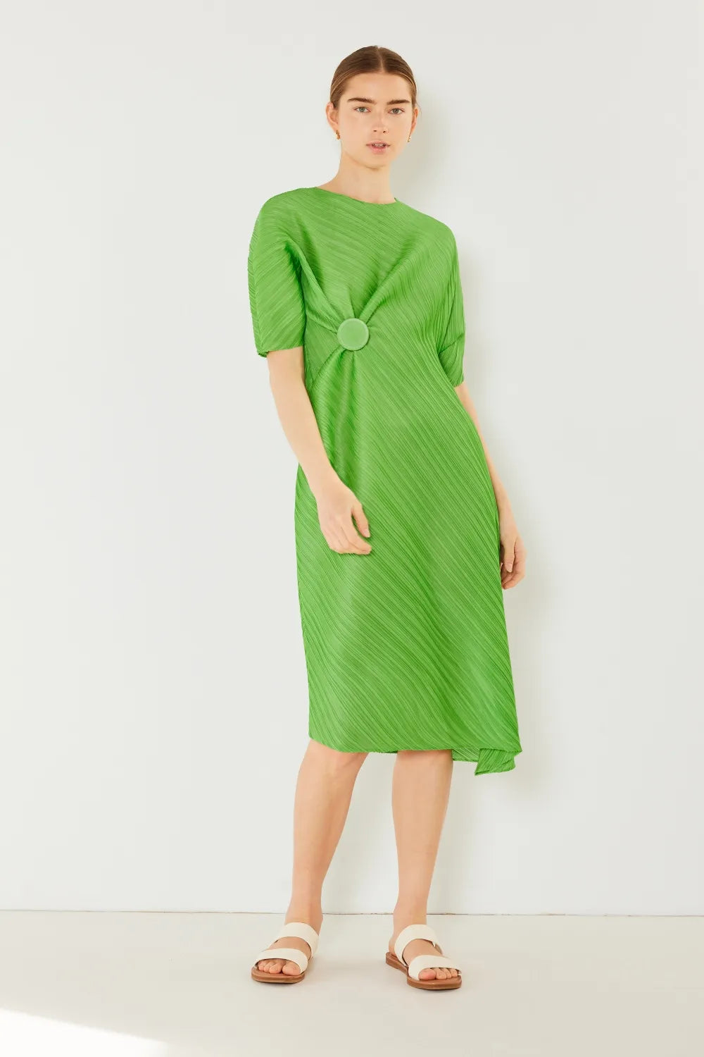 Pleated Dolman Sleeve Dress in Brown Khaki, Deep Orange and more - product view 23