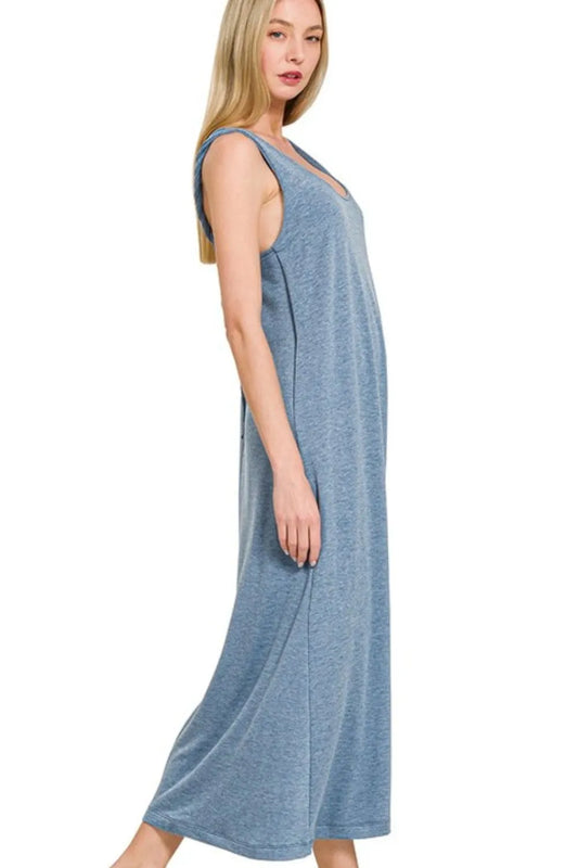 French Terry Twisted Strap Midi Dress - Dusty Blue - product view 2