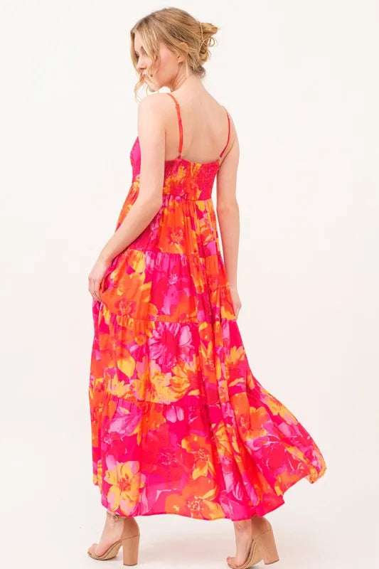 Floral Tiered Maxi Cami Dress with Pockets in Orange Multi - product view 2