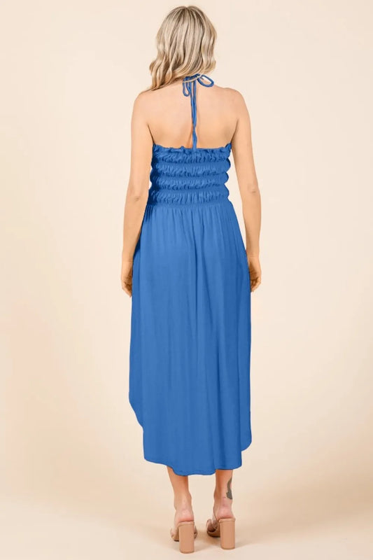 Tie Back Shirring Dress with Pockets - Blue - product view 2