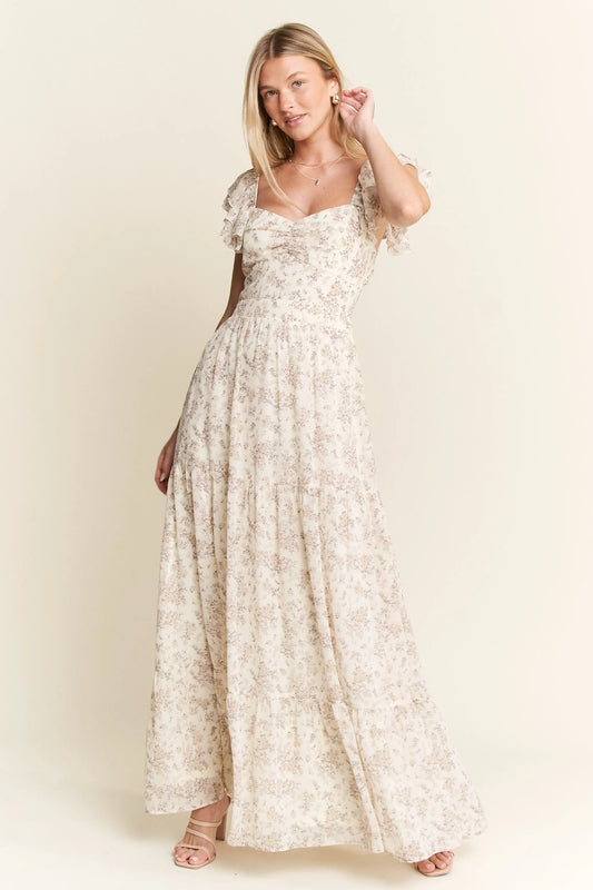 Full Size Ruffle Sleeve Tiered Maxi Dress Plus Size in Ivory - product view 2