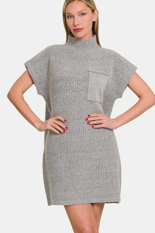 Short Sleeve Sweater Mini Dress - Grey - product view 2