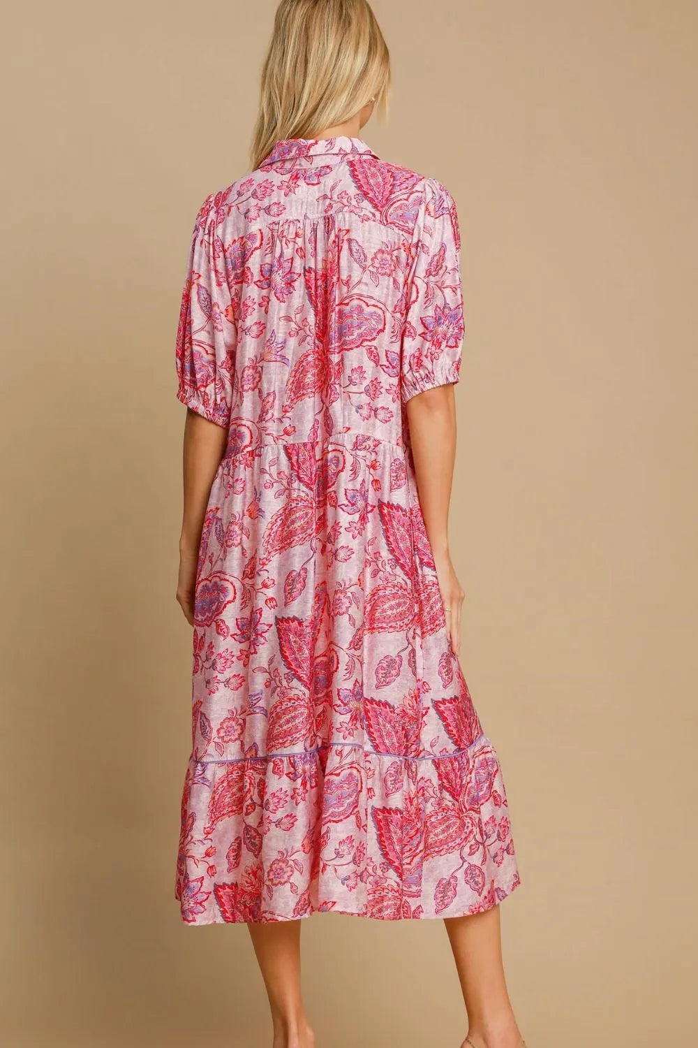 Full Size Ruffled Hem Floral Paisley Print Half Sleeve Midi Dress Plus Size in Pink Mix - product view 3