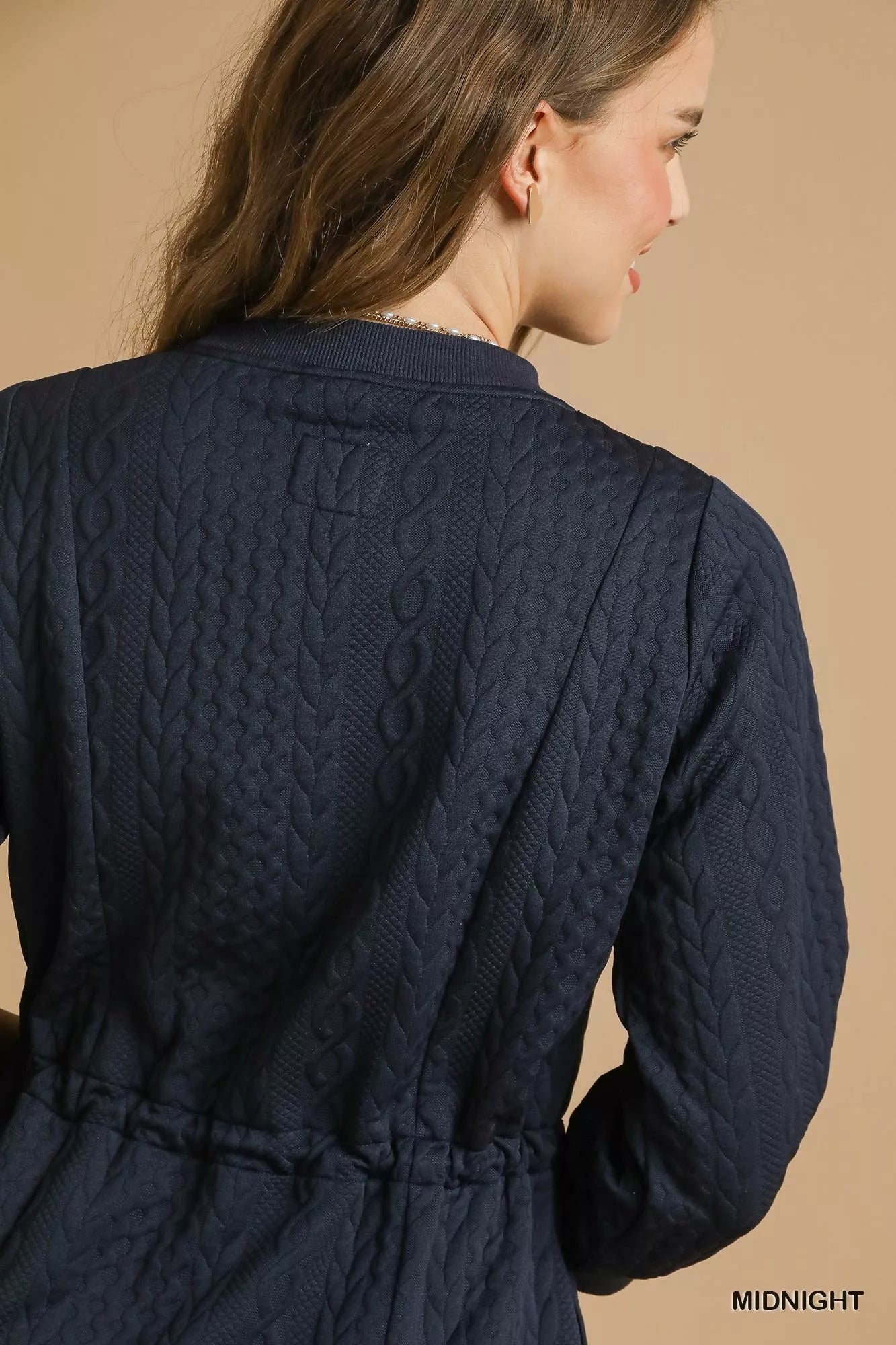 Drawstring Cable Knit Mini Dress with Pockets - Midnight - product view 5