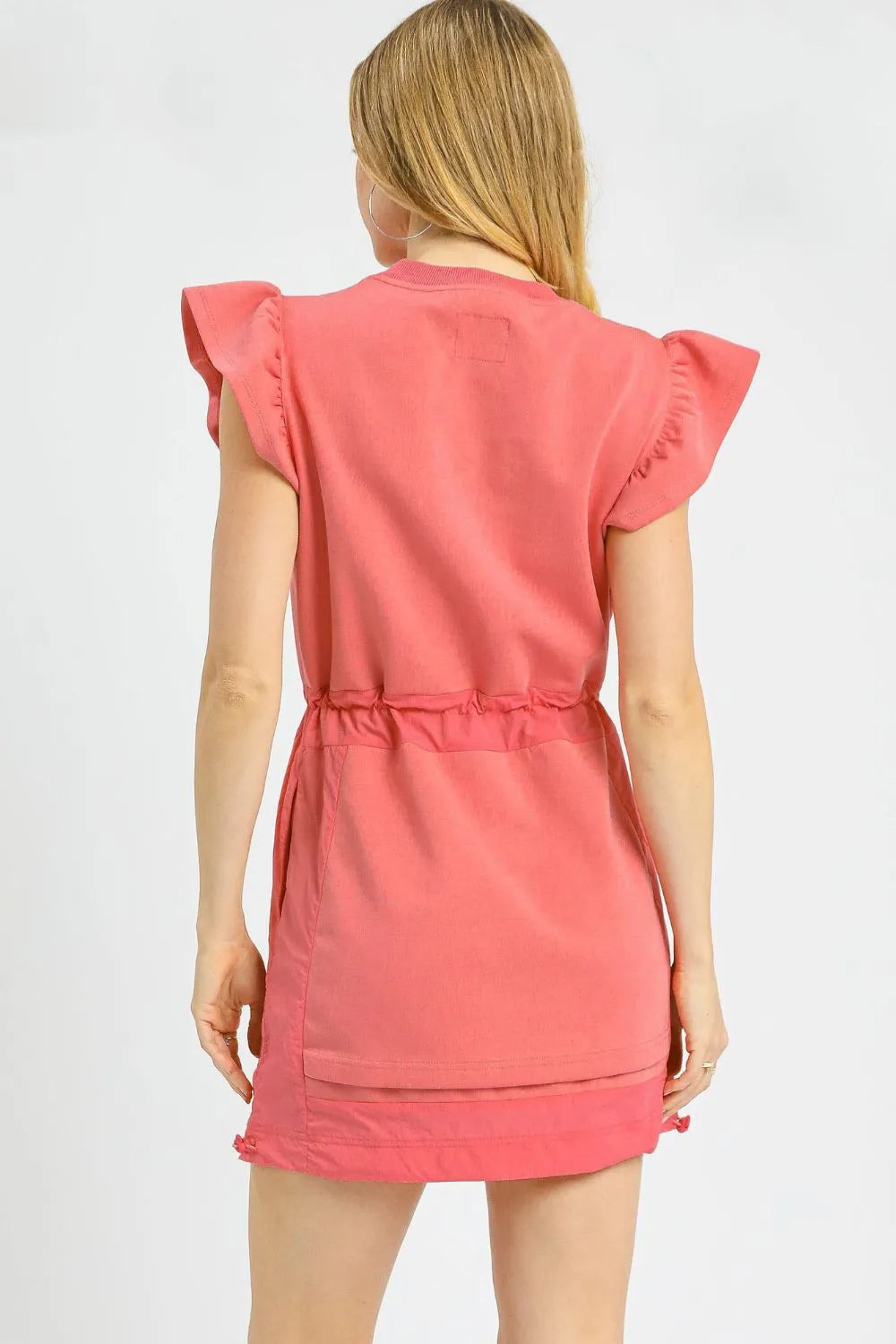 Luxe knit Ruffle Sleeve Drawstring Mini Dress - Strawberry - product view 3