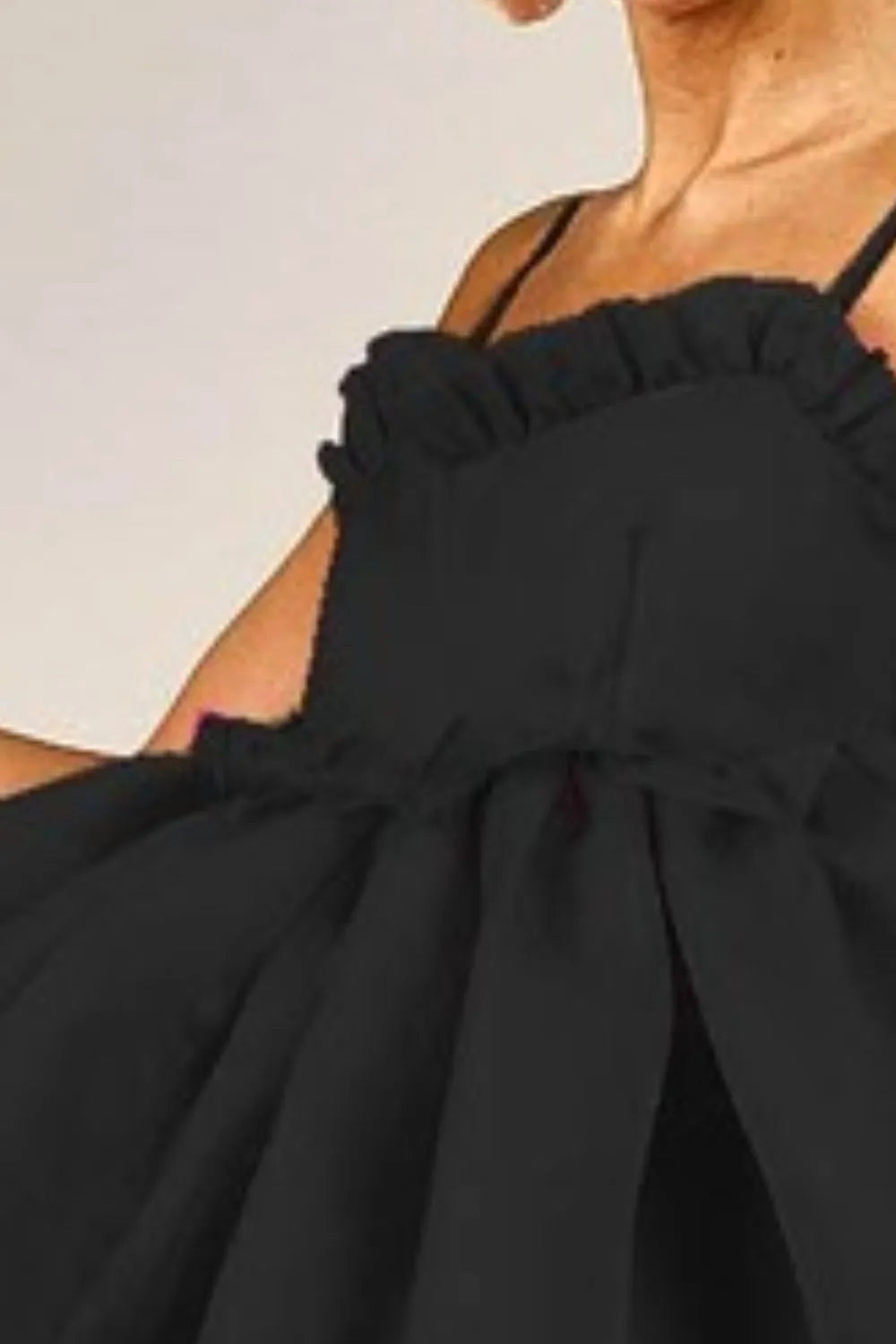 Ruffled Edge Sweet Heart Neck Sleeveless Tulle Dress in Black - product view 3