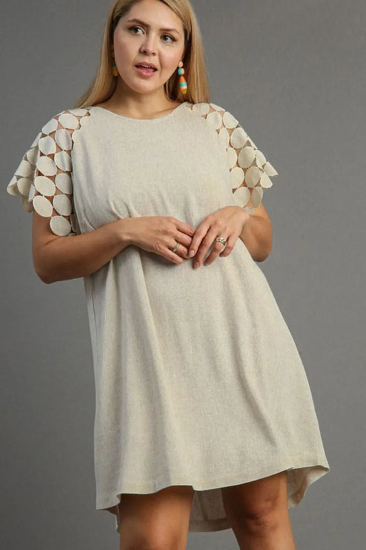 Full Size Round Neck Mini Dress Plus Size in Oatmeal - product view 2