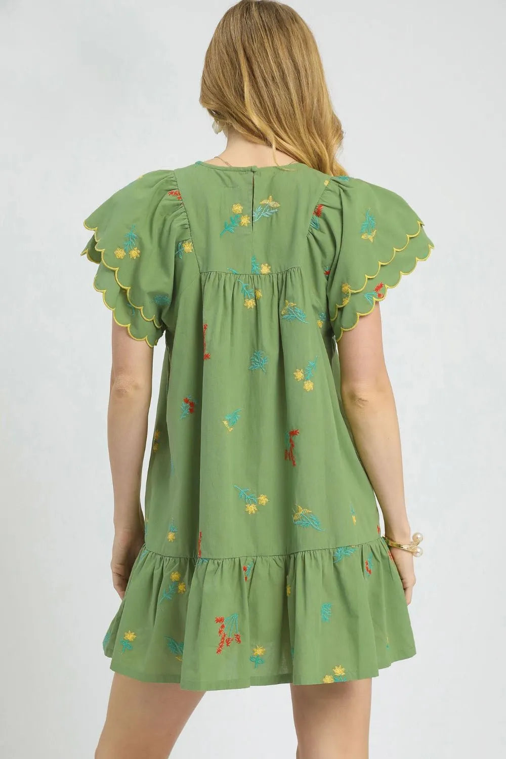 Floral Embroidered Short Sleeve Mini Dress - Matcha Green - product view 3
