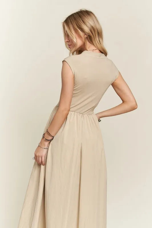 V-Neck Cap Sleeve Dress - Tan - product view 6