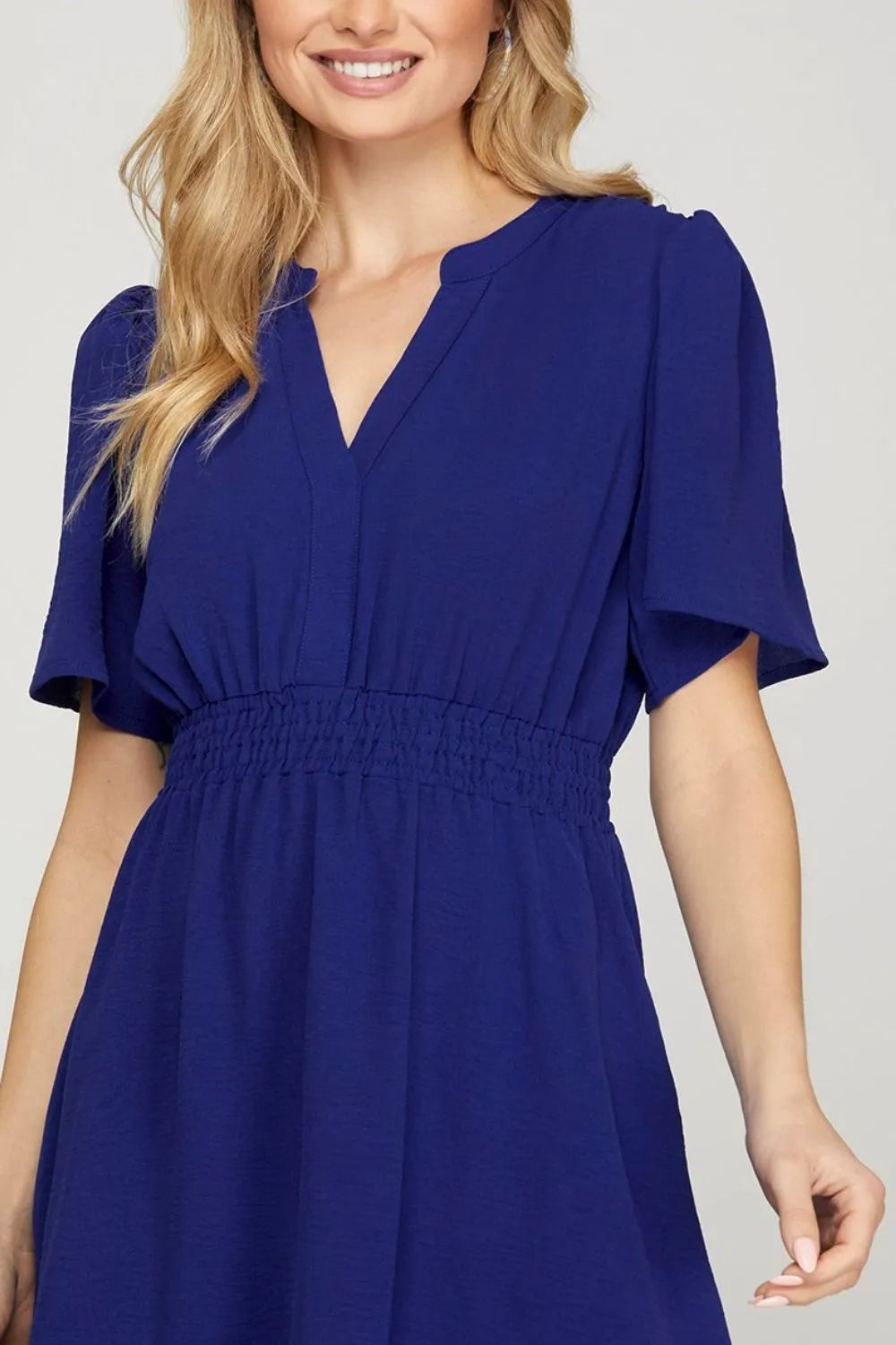 Ruffled Hem Notched Flutter Sleeve Mini Dress - Navy - product view 3