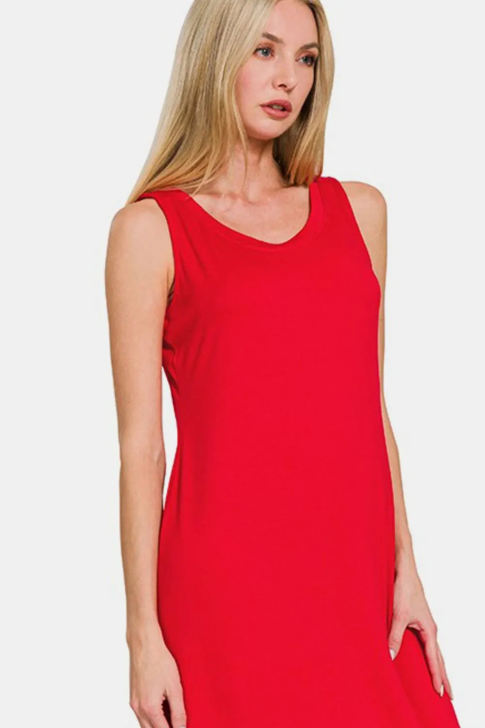 Scoop Neck Wide Strap Tank Dress - Red - product view 3