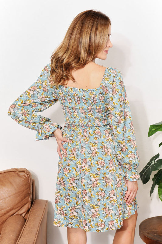 Honey Floral Smocked Flounce Sleeve Square Neck Dress - product view 2